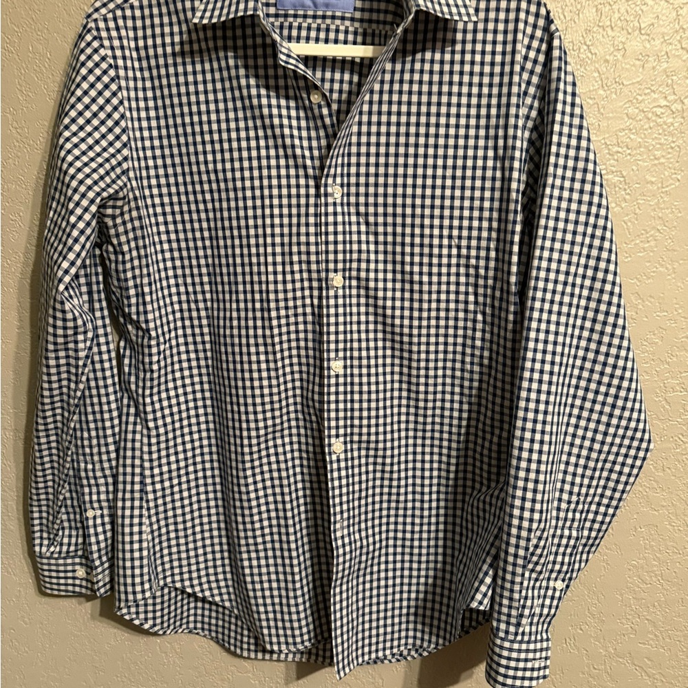 Men's Navy and White Esquire Slim Fit Checkered Button Down Shirt